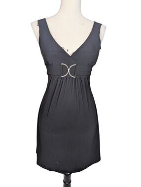 Y2K Taboo Sleeveless Empire Waist Jersey Knit Dress Black Size Small
